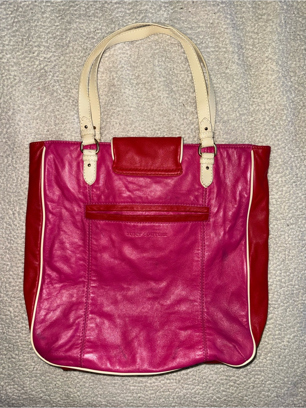 Women's Vintage Juicy Couture Pink Leather Tote with Cream Handles and Accents - Picture 5 of 11